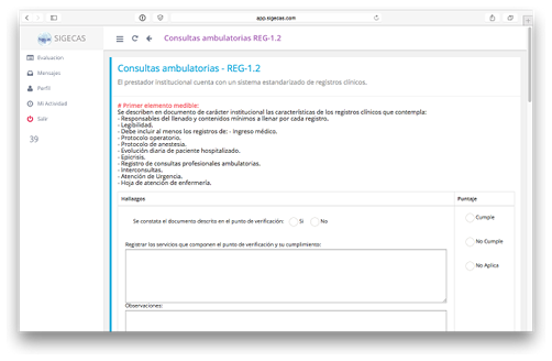 Captura de pantalla de evaluación